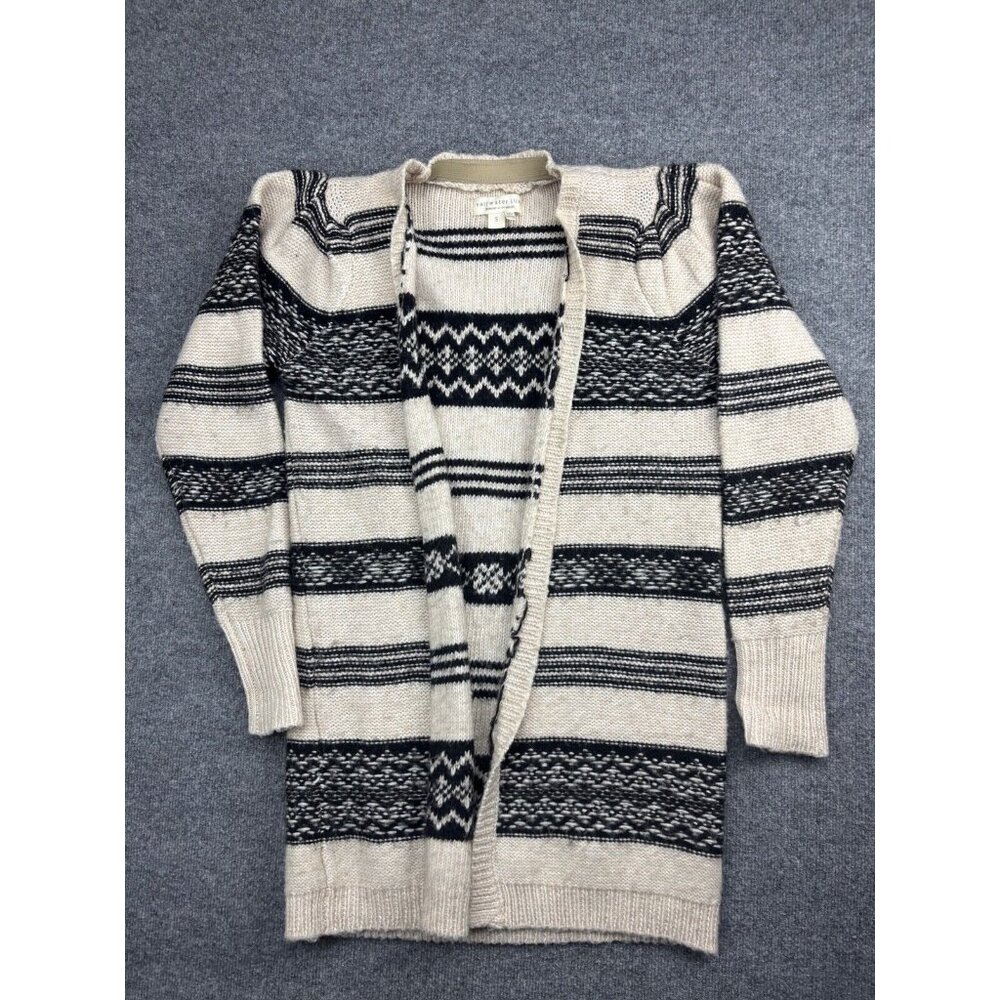 Saltwater Luxe Cardigan Sweater Women's Small Cream Black Stripe Open‎ Front